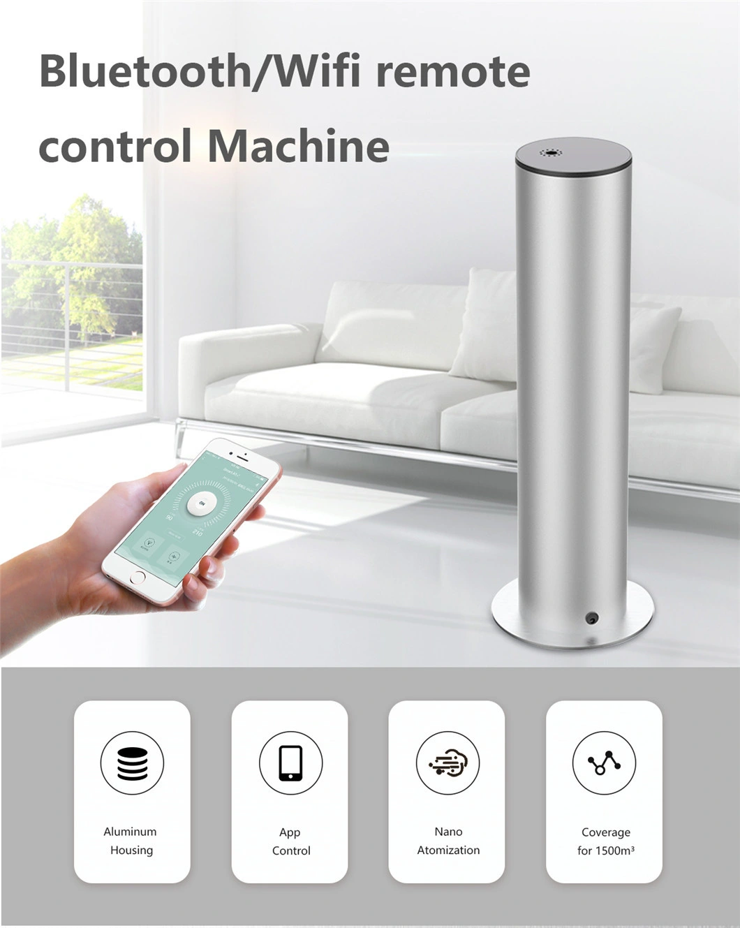 Floor Standing Large Area Silver Electric Silent Aluminum Commercial WiFi Bluetooth Aroma Oil Diffuser, Fragrance Scent Diffuser Machine