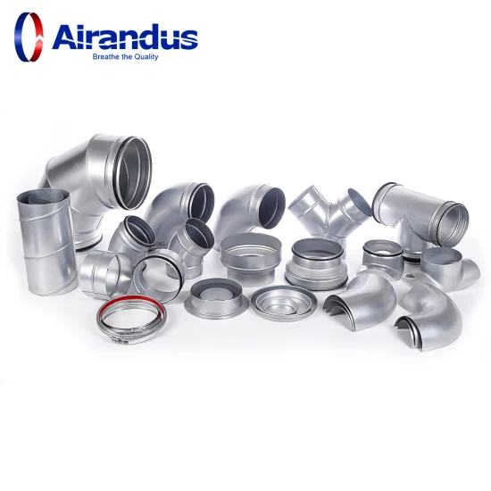 HVAC System Parts Ducting Bend 90 Degree Connector Stainless Steel Air Conditioning Spiral Ventilation Round Duct Fittings