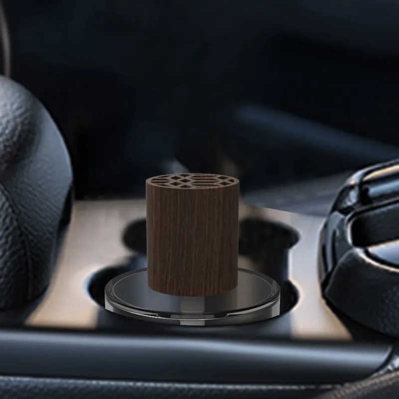 Different Shapes Cut Bottles 8ml Empty Hanging Freshener Pendant Car Decoration Custom Logo Vent Air Round Square Wooden Cap Glass Perfume Bottle Diffuser