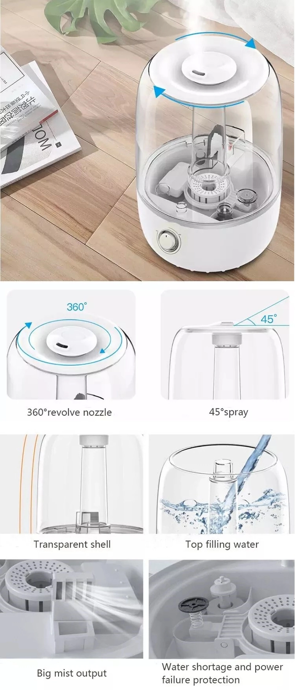 4L Capacity Home Floor Cool Mist for Bedroom Living Room Office Air Disinfect Industrial Ultrasonic Humidifier Aroma Diffuser