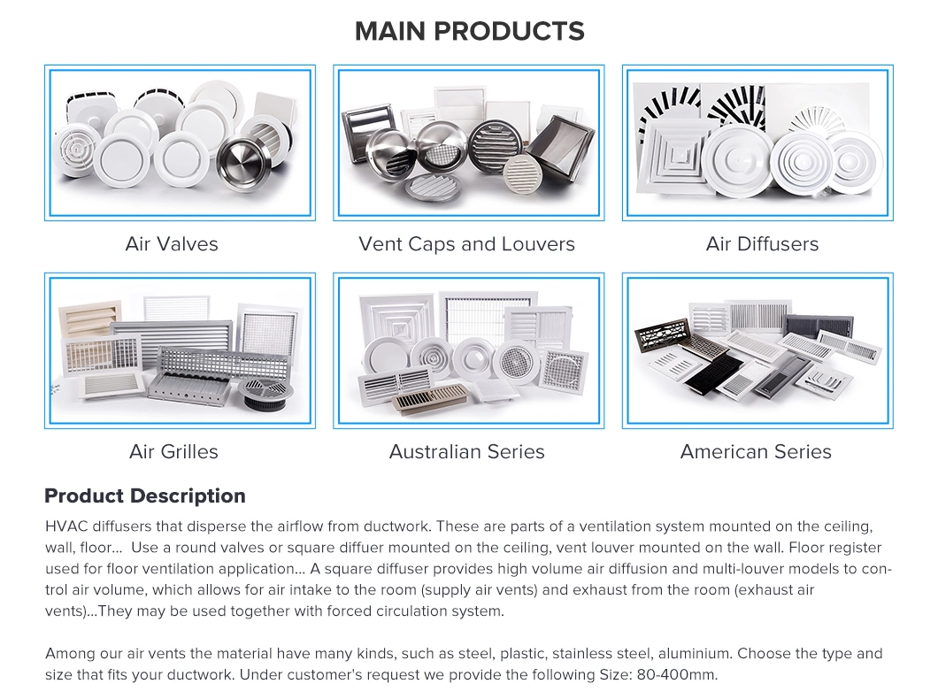 Factory Price Ventilation Round Ceiling Diffuser Air Vent Grille Plastic Air Valve for HVAC